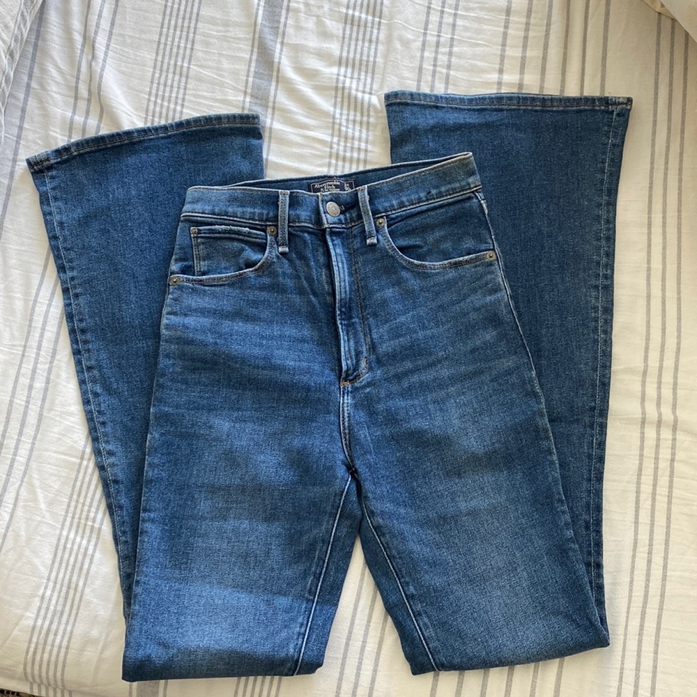 Abercrombie & Fitch high rise flare jeans.